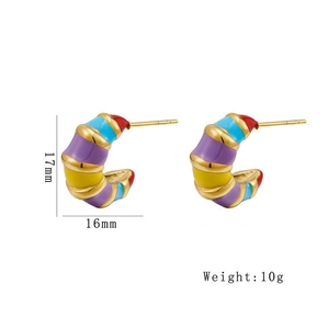 Vintage stainless steel enamel bamboo design C-shape earrings in multicolor finish