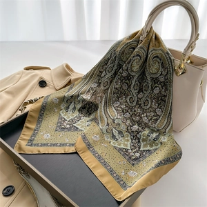 Vintage Paisley Print Square Scarf Satin-Like Satin Neck Tie For Women Lightweight Elegant Hair Band Accessory