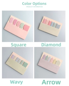 Detailed view of Morandi color sticky notes in square, diamond, wavy, and arrow shapes
