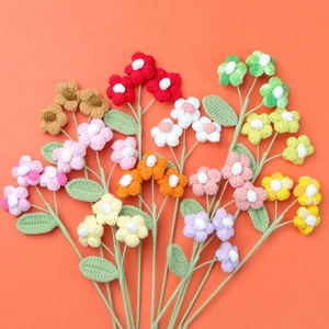 Handmade Crochet Flowers Yarn Artificial Puff Floral Stems For Home Decor Wedding Photography Props Gift