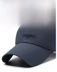 Detailed view of dark blue quick-dry baseball cap with 3D NARAS embroidery and curved brim