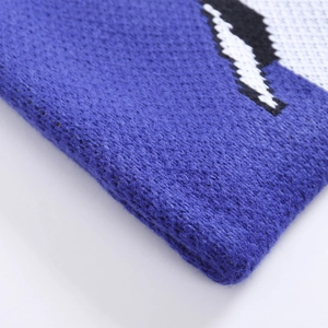 Japanese style royal blue knitted shoulder bag with geometric weaving patterns for women