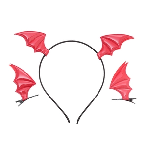 Red devil bat wing headband and hair clips set for Halloween party costume accessories