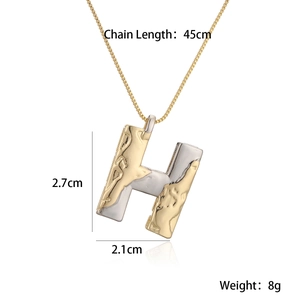 Close-up of gold-plated H-shaped pendant necklace with dimension 2.7cm and weight 8g