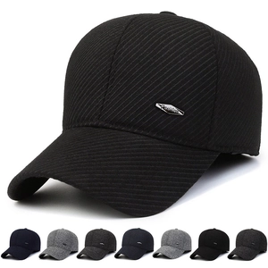 Men Winter Baseball Cap Warm Fleece Lined Ear Flaps Cotton Woolen Adjustable Outdoor Sports Solid Color Metal Label