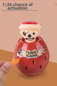 Detail of pirate barrel toy mechanism with sword insertion and 1/24 trigger chance