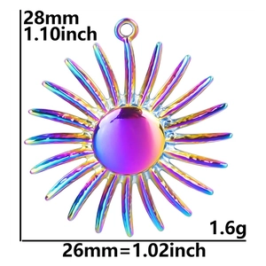 Rainbow plated stainless steel sun pendant detailed size 28x26mm and weight 1.6g