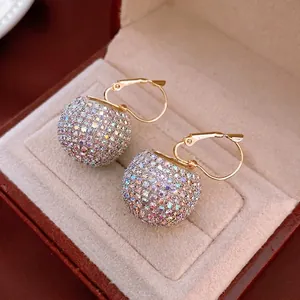 Lever Back Drop Earrings Alloy Full Paved AB Rhinestone Sphere Ball Shape Colorful Rainbow Sparkly Luxury Elegant For Women
