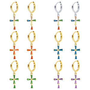 Cross Hoop Earrings With Colorful Zircon Inlaid Copper Dangle Earring With 925 Sterling Silver Earring Post For Women
