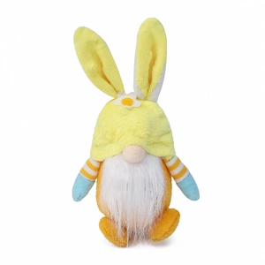 Gnomo di Pasqua in peluche con cappello giallo e orecchie da coniglio