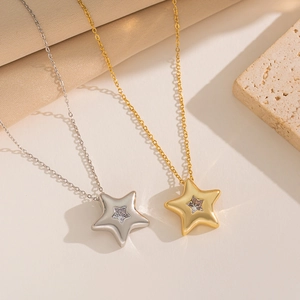 Minimalist lucky star pendant necklaces in gold and silver finish with crystal inlay