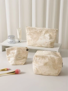 Trousse à Maquillage Française Broderie Florale en Toile Portable Organisateur de Voyage pour Femmes