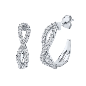 S925 silver infinity twist stud earrings featuring micro-paved cubic zirconia accents