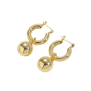 Orecchini minimalisti dorati con pendenti a sfera lucida e anelli circolari eleganti