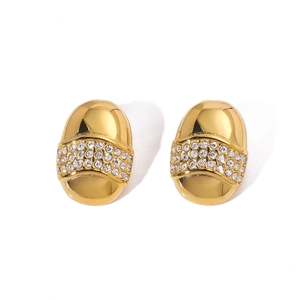 Boucles d'oreilles ovales en acier inoxydable doré 18 carats avec zircons blancs