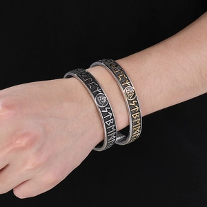Vintage Viking Rune stainless steel cuff bracelet with Valknut symbol for men