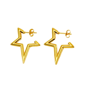 Detailed view of polished gold star-shaped hollow earrings with butterfly backings