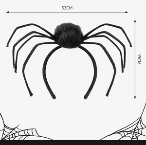 Detailed dimension map of black spider headband showing 32cm width and 19cm height