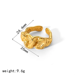 Anello aperto irregolare in acciaio inossidabile placcato oro 18k effetto lava