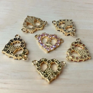 Golden heart-shaped Virgin Mary pendants with pink zircon for DIY jewelry making