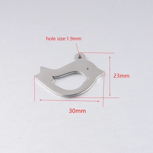 Polished stainless steel bird pendant set with 23x30mm dimensions and 1.9mm hole size