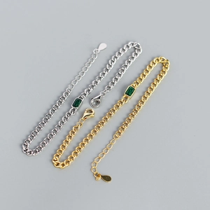 S925 silver luxury gold and silver tank chain bracelets with emerald zircon stones