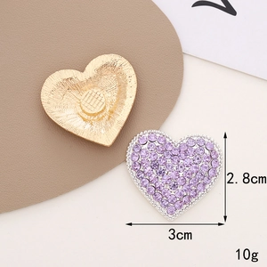 Sparkling purple rhinestone heart charm with gold metal backing for DIY shoe decoration
