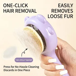Self-cleaning pet brush for cats and dogs with one-click hair removal feature
