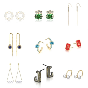 Collection of S925 sterling silver earrings with pearls, gemstones and gold plating