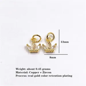 Elegant gold crown pendant with clear cubic zirconia for DIY jewelry making
