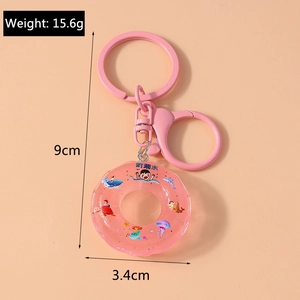 Pink liquid lifebuoy keychain with cartoon ocean figures and 15.6g weight label