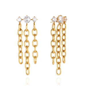 Boucles d'oreilles en acier inoxydable doré avec pampilles et pierres zircon