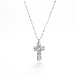 Punk style stainless steel cross pendant necklace with micro-paved cubic zirconia stones