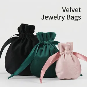 Luxury Velvet Jewelry Drawstring Bags Gourd Shape Soft Fabric Gift Pouches With Ribbon For Wedding Party Packaging Storage
