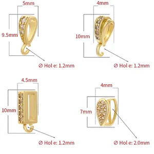 Size details of 18K gold plated bails with cubic zirconia for jewelry DIY making