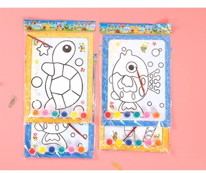 Detailed view of four DIY kids painting sets with pre-printed boards and 6-color paints