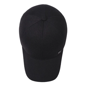 Men's wool baseball cap with thermal lining and protective ear flaps in solid black