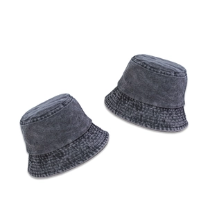 Vintage washed dark grey cotton bucket hat with parallel stitching and structural design