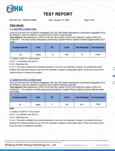 Official REACH test report showing lead and cadmium compliance for stainless steel pendants
