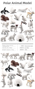 Detailed set of 18 realistic arctic animal figurines including polar bears and whales