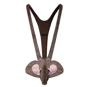 Men's reindeer-themed novelty lingerie with shoulder straps and plush elephant design