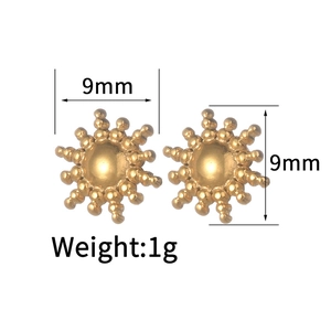 Detail of 18K gold stainless steel sunburst stud earring with 9mm diameter and 1g weight