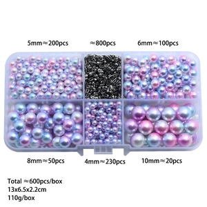DIY pearl set with 4-10mm gradient beads and metal studs in a clear 6-grid organizer box