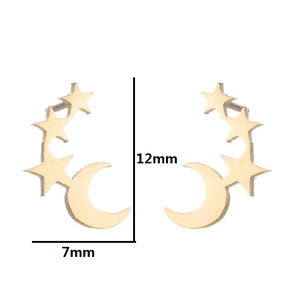 Gold celestial earrings featuring a crescent moon and star design with 12mm x 7mm dimensions