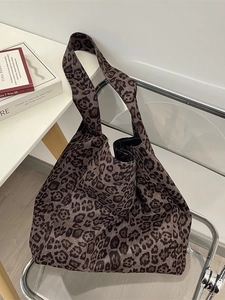 Chic large capacity leopard print suede tote bag for women with soft canvas structure