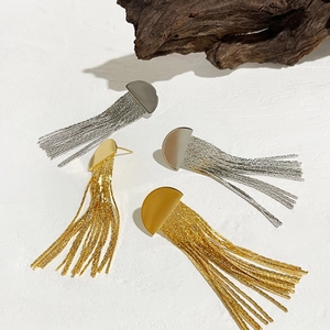 Boucles D-oreilles À Franges Longues Avec Tige En Argent Sterling 925 Cuivre Plaqué Or 18K Géométrique Pour Femmes