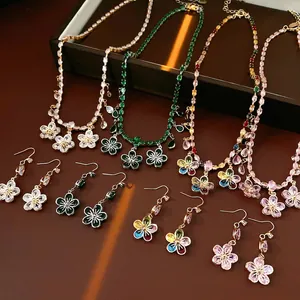 Luxurious zircon flower jewelry set including petal necklaces and matching earrings