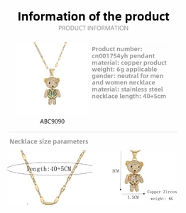 Detail of movable bear pendant with micro-pave zircons and 40+5cm stainless steel chain