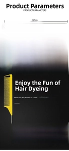 Detailed size specifications for a professional 23.5cm bright yellow plastic tail hair comb