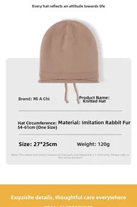 Detail specifications of the thick winter knit beanie showing fabric texture and dimensions